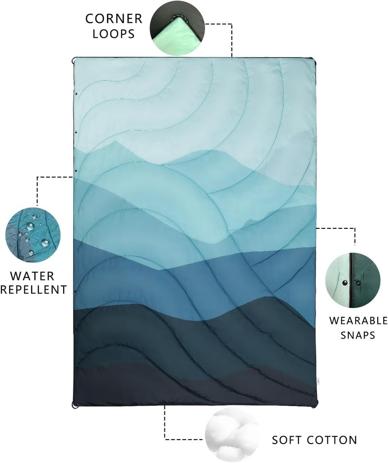 LH Outdoor Puffy Camping Blanket, Lightweight Down Alternative Puffy Waterproof Stadium Blanket with Portable Bag, Lightweight Camping Blanket for 2 People, Cold Weather, Sports, Travel, Car, 79*54 inch - Image 2